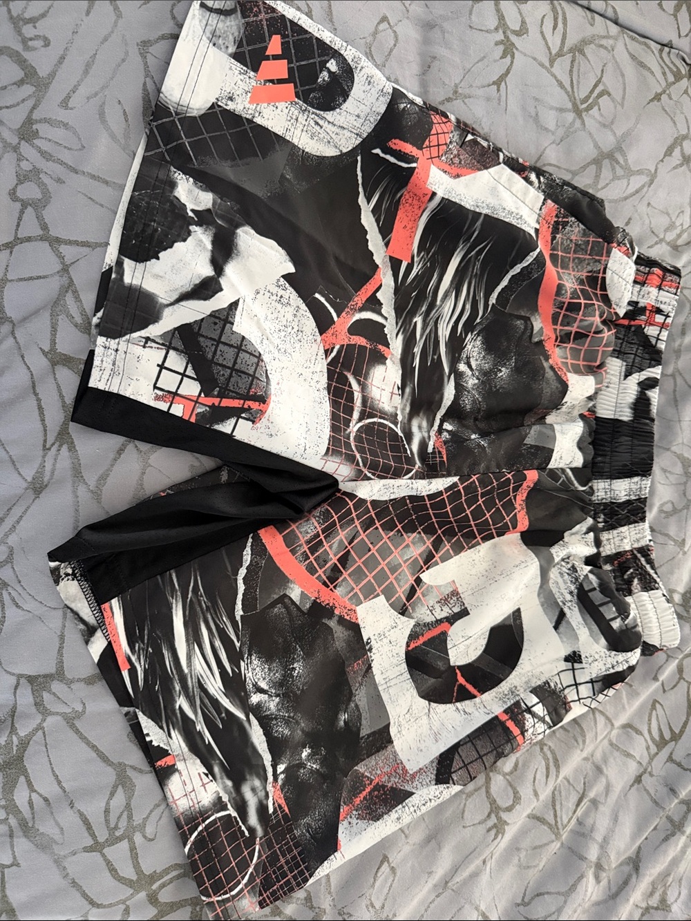 adidas Black, White & Coral Graphic Athletic Shorts